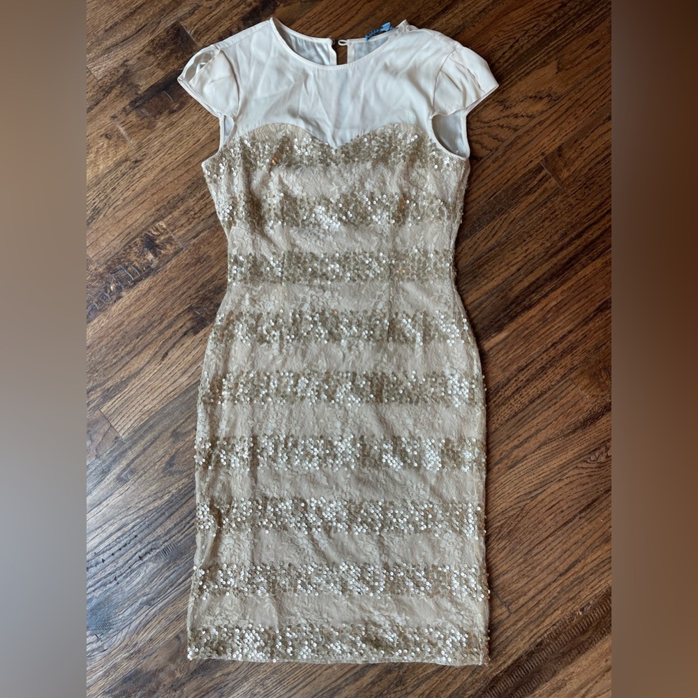 Antonio Melani cream silk and sequins dress size 4